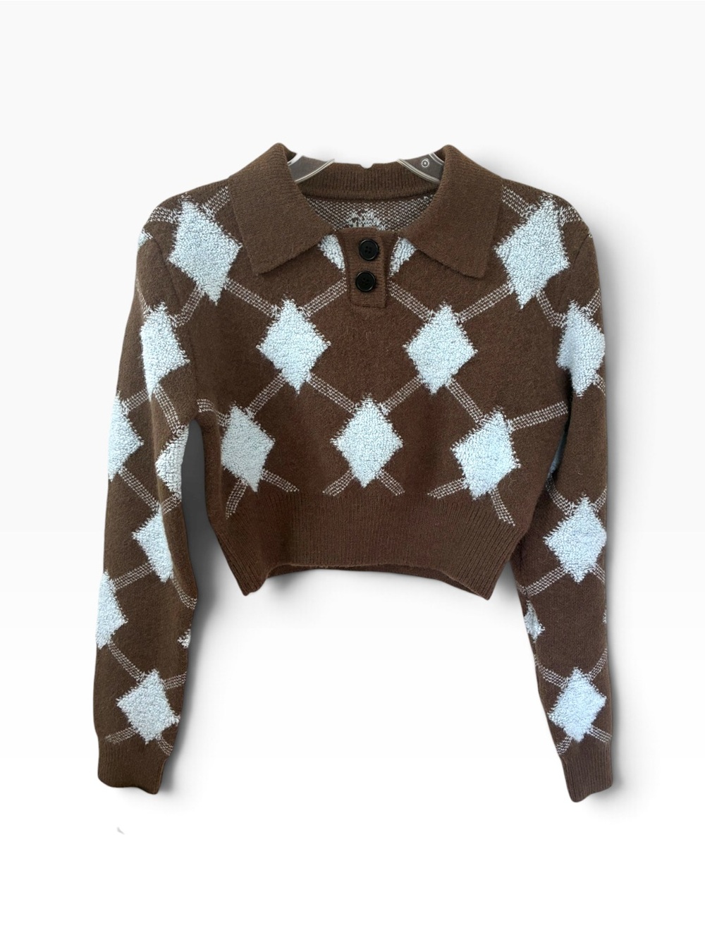 Cropped Y2K Argyle Sweater Women's Small